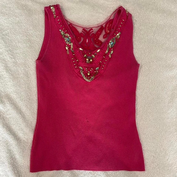 pink beaded lace tank - Picture 4 of 5